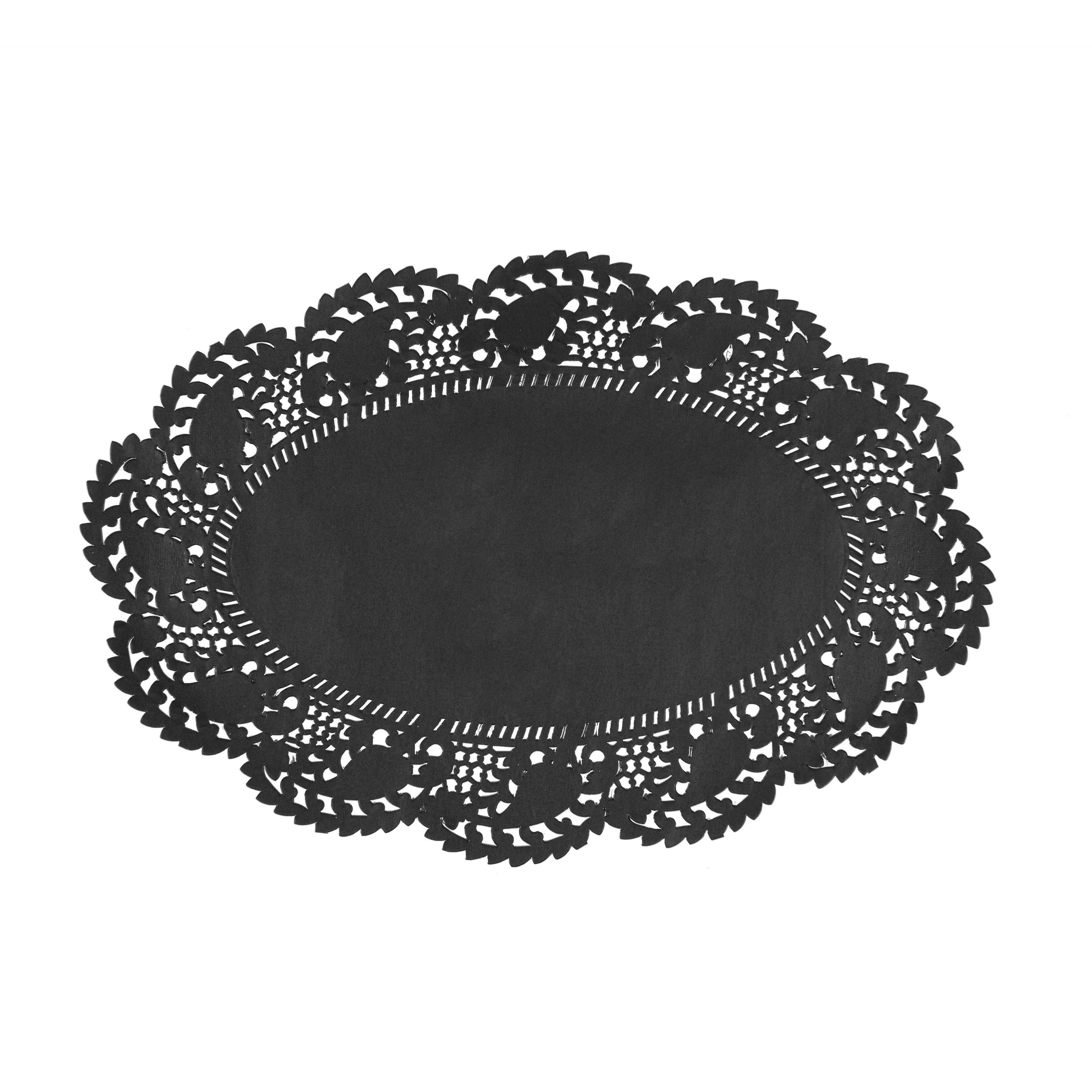 Pastry Tek Oval Black Paper Doilies - Lace - 12 1/2" x 8 1/2" - 4000 count box