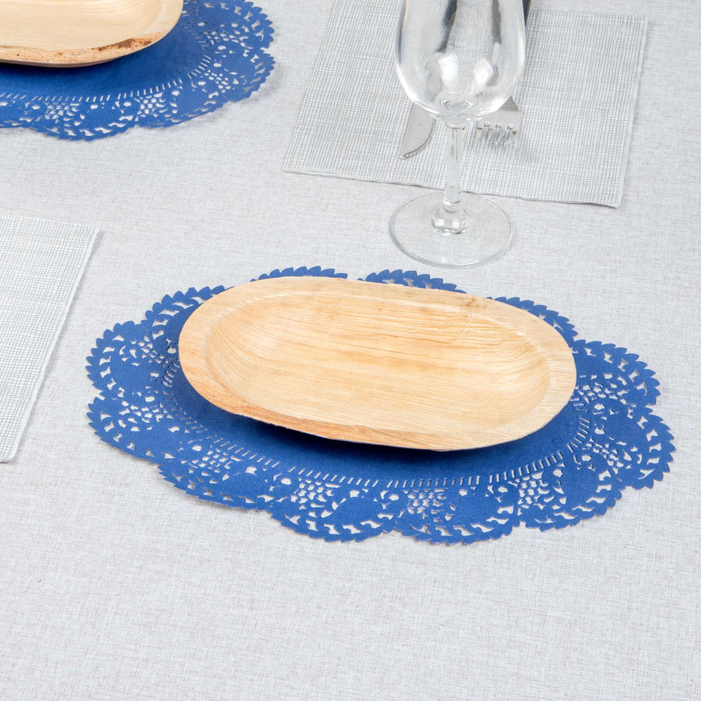 Pastry Tek Oval Navy Blue Paper Doilies - Lace - 12 1/2" x 8 1/2" - 100 count box