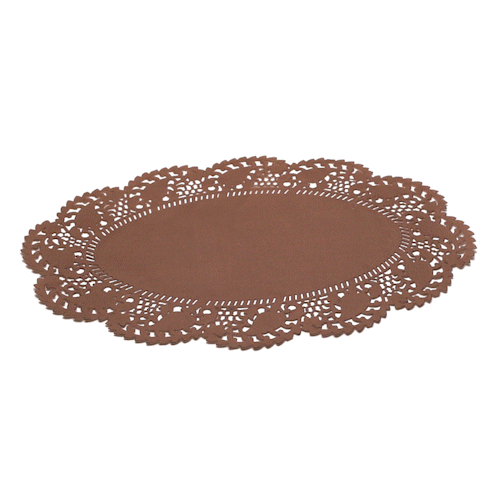Pastry Tek Oval Brown Paper Doilies - Lace - 12 1/2" x 8 1/2" - 100 count box
