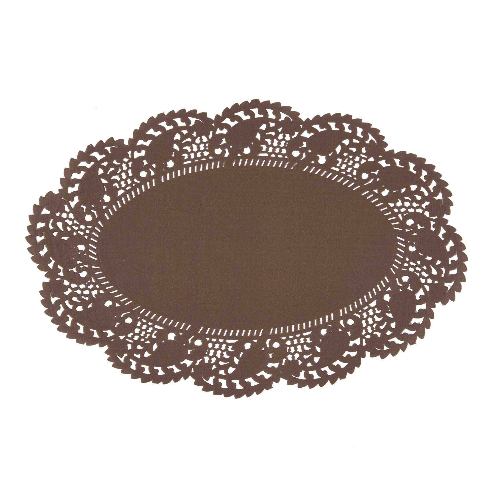 Pastry Tek Oval Brown Paper Doilies - Lace - 12 1/2" x 8 1/2" - 100 count box