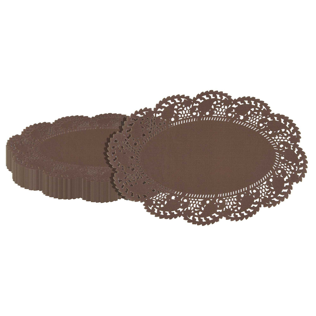 Pastry Tek Oval Brown Paper Doilies - Lace - 12 1/2" x 8 1/2" - 4000 count box