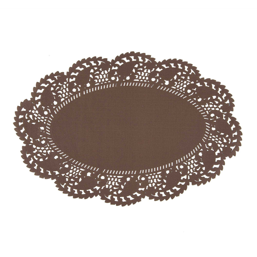 Pastry Tek Oval Brown Paper Doilies - Lace - 12 1/2" x 8 1/2" - 4000 count box