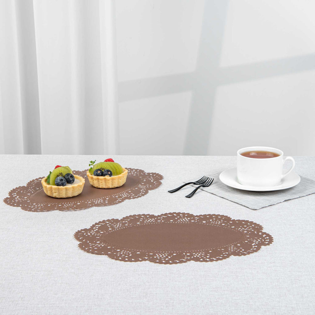 Pastry Tek Oval Brown Paper Doilies - Lace - 12 1/2" x 8 1/2" - 4000 count box