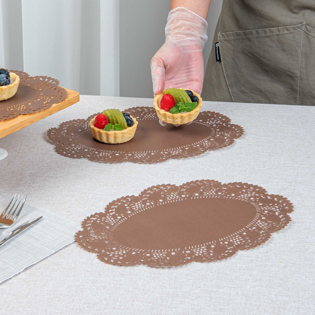 Pastry Tek Oval Brown Paper Doilies - Lace - 12 1/2" x 8 1/2" - 4000 count box