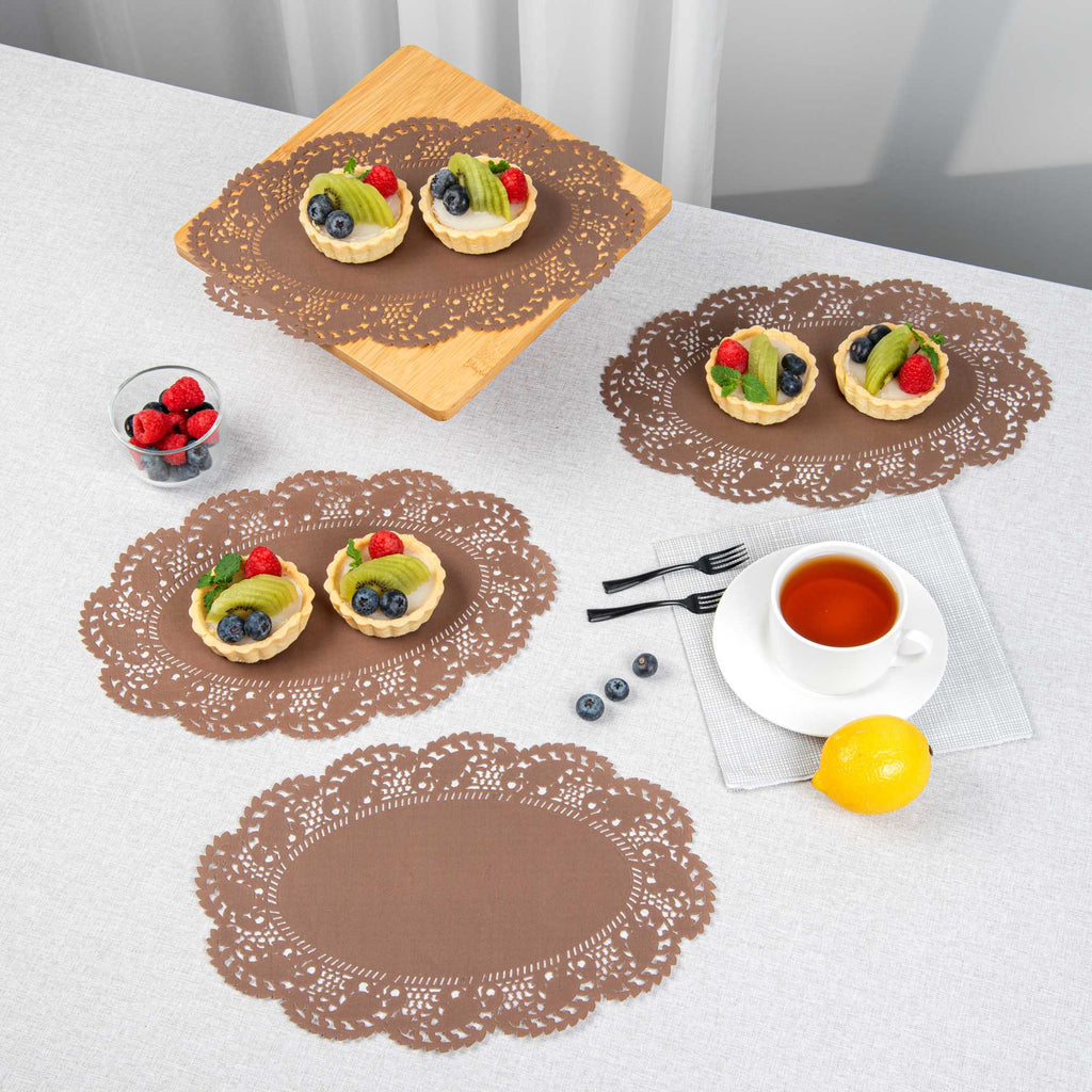 Pastry Tek Oval Brown Paper Doilies - Lace - 12 1/2" x 8 1/2" - 4000 count box