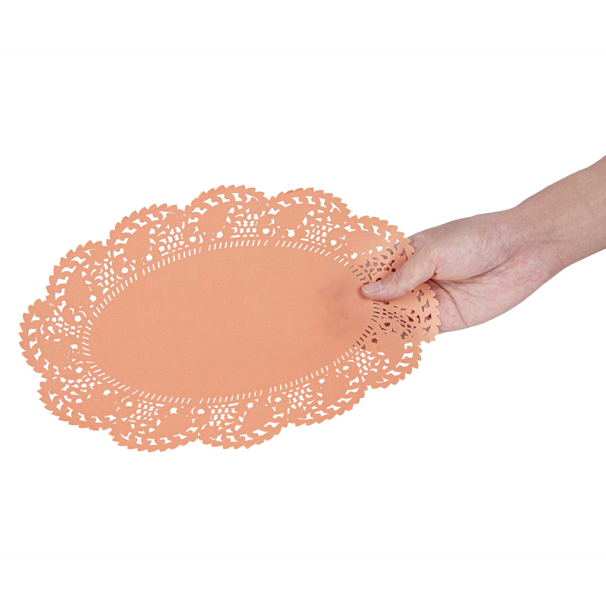 Pastry Tek Oval Coral Paper Doilies - Lace - 12 1/2" x 8 1/2" - 100 count box