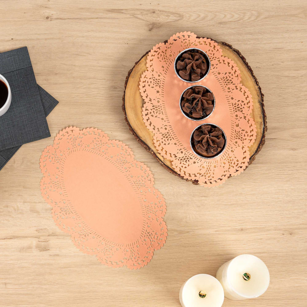 Pastry Tek Oval Coral Paper Doilies - Lace - 12 1/2" x 8 1/2" - 100 count box