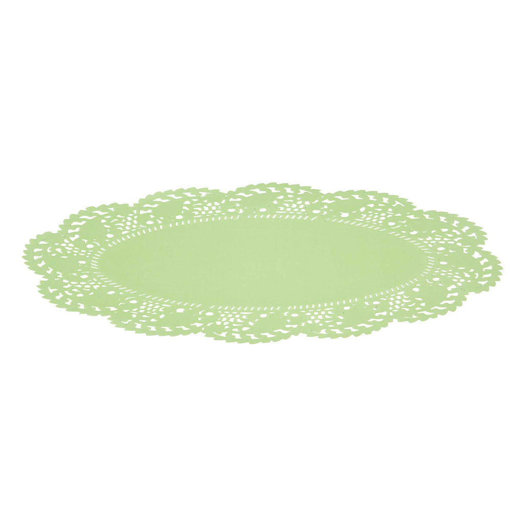 Pastry Tek Oval Green Paper Doilies - Lace - 12 1/2" x 8 1/2" - 100 count box
