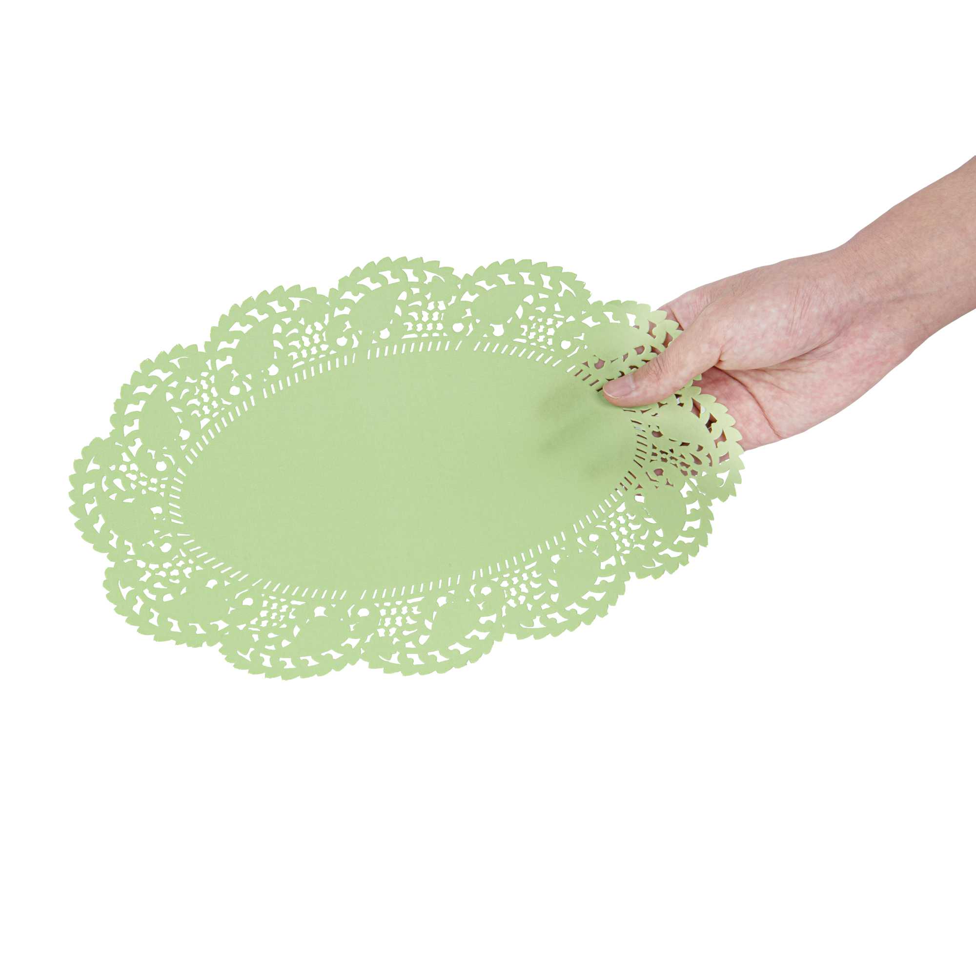 Pastry Tek Oval Green Paper Doilies - Lace - 12 1/2" x 8 1/2" - 100 count box
