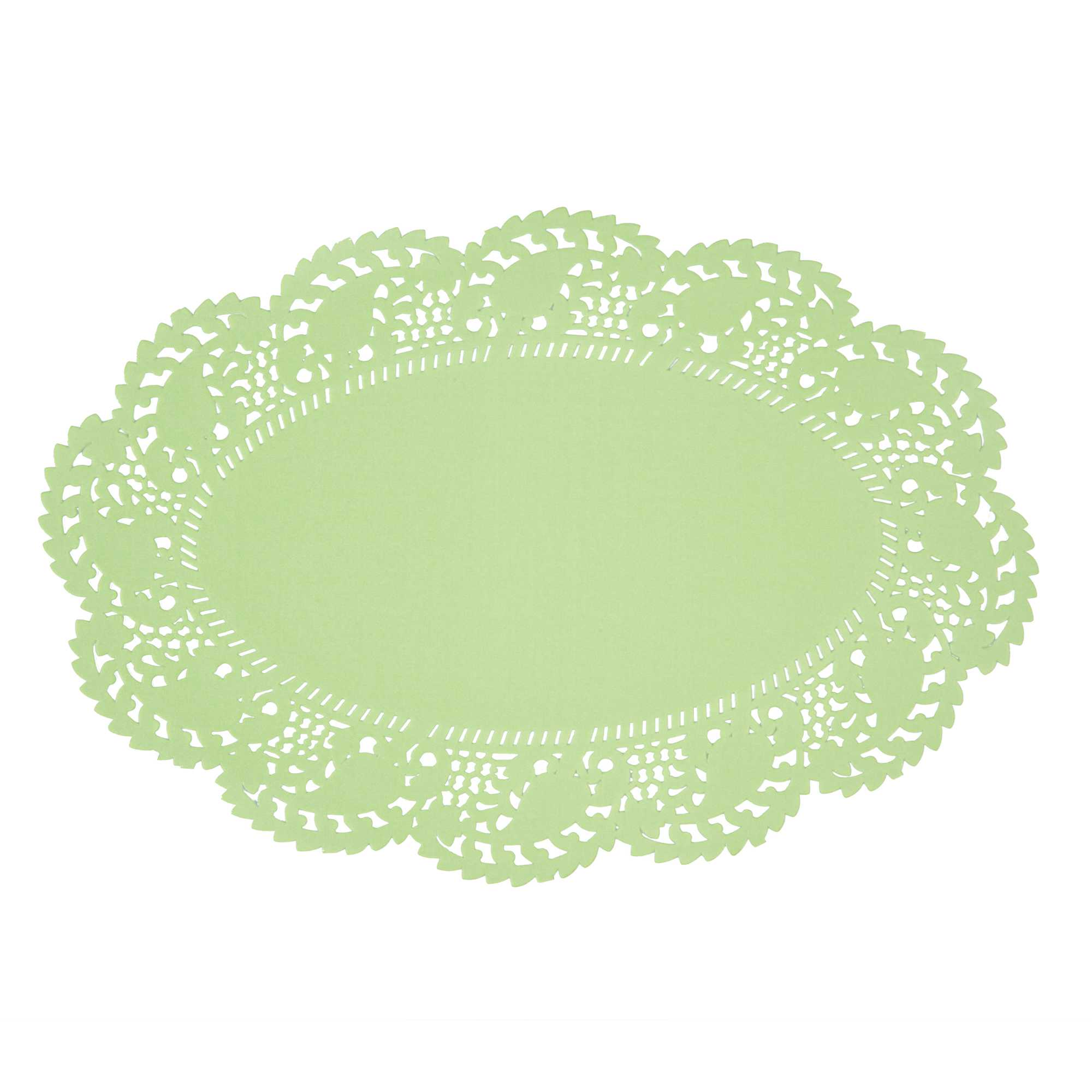 Pastry Tek Oval Green Paper Doilies - Lace - 12 1/2" x 8 1/2" - 100 count box