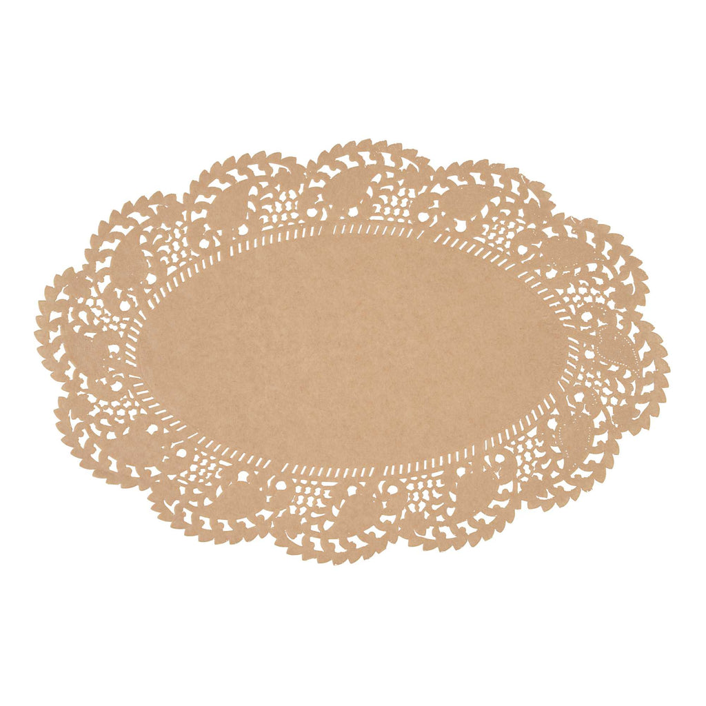 Pastry Tek Oval Kraft Paper Doilies - Lace - 12 1/2" x 8 1/2" - 4000 count box