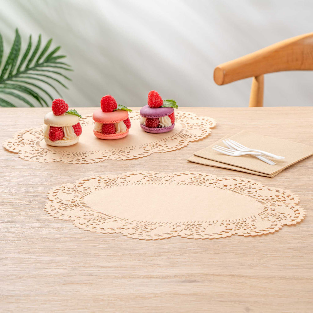 Pastry Tek Oval Kraft Paper Doilies - Lace - 12 1/2" x 8 1/2" - 4000 count box
