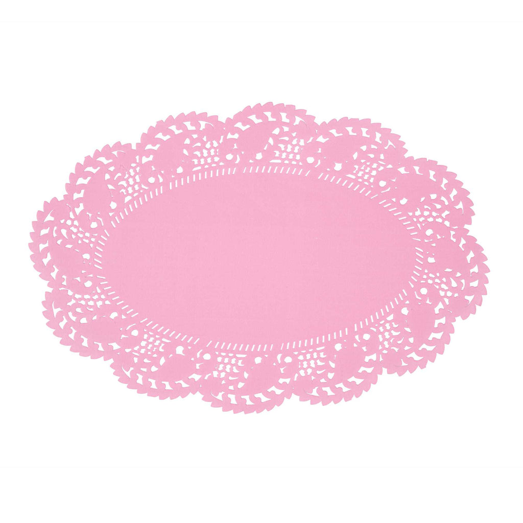 Pastry Tek Oval Pink Paper Doilies - Lace - 12 1/2" x 8 1/2" - 4000 count box