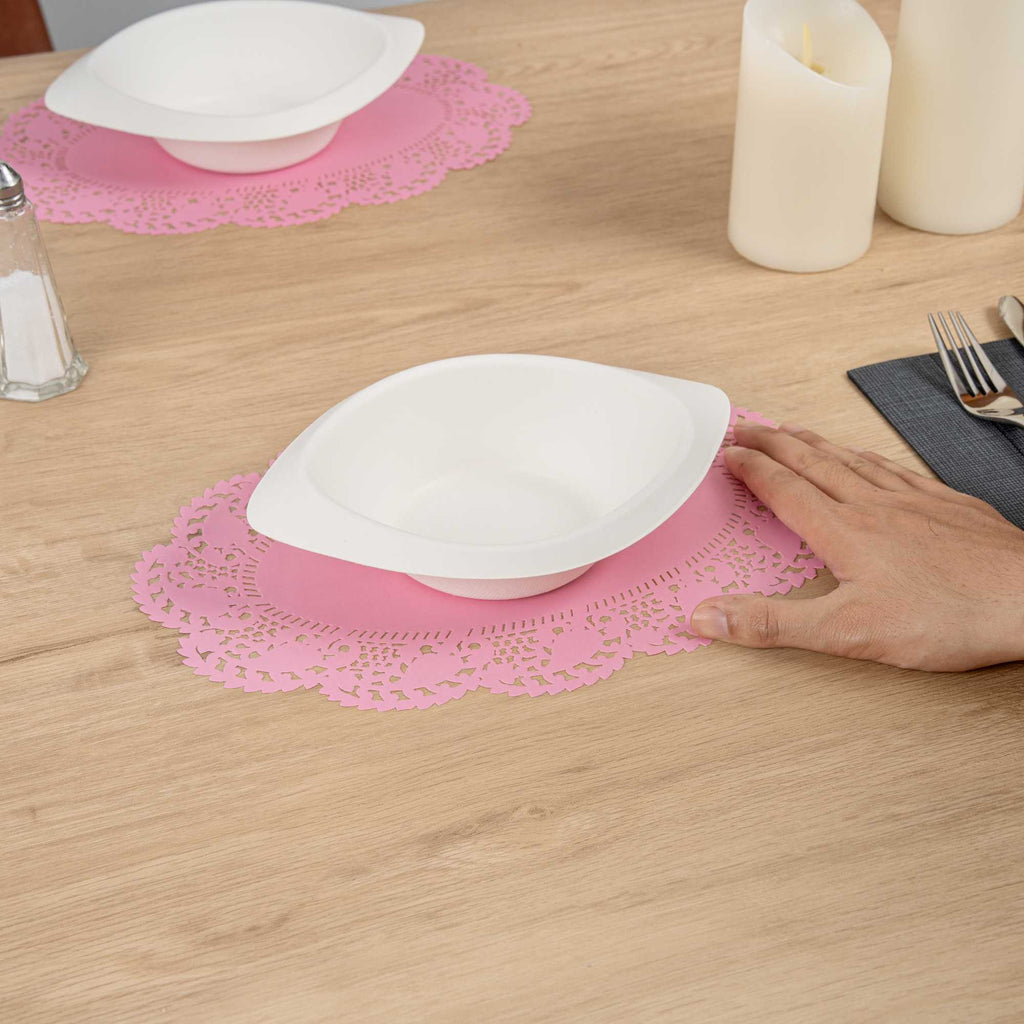 Pastry Tek Oval Pink Paper Doilies - Lace - 12 1/2" x 8 1/2" - 4000 count box