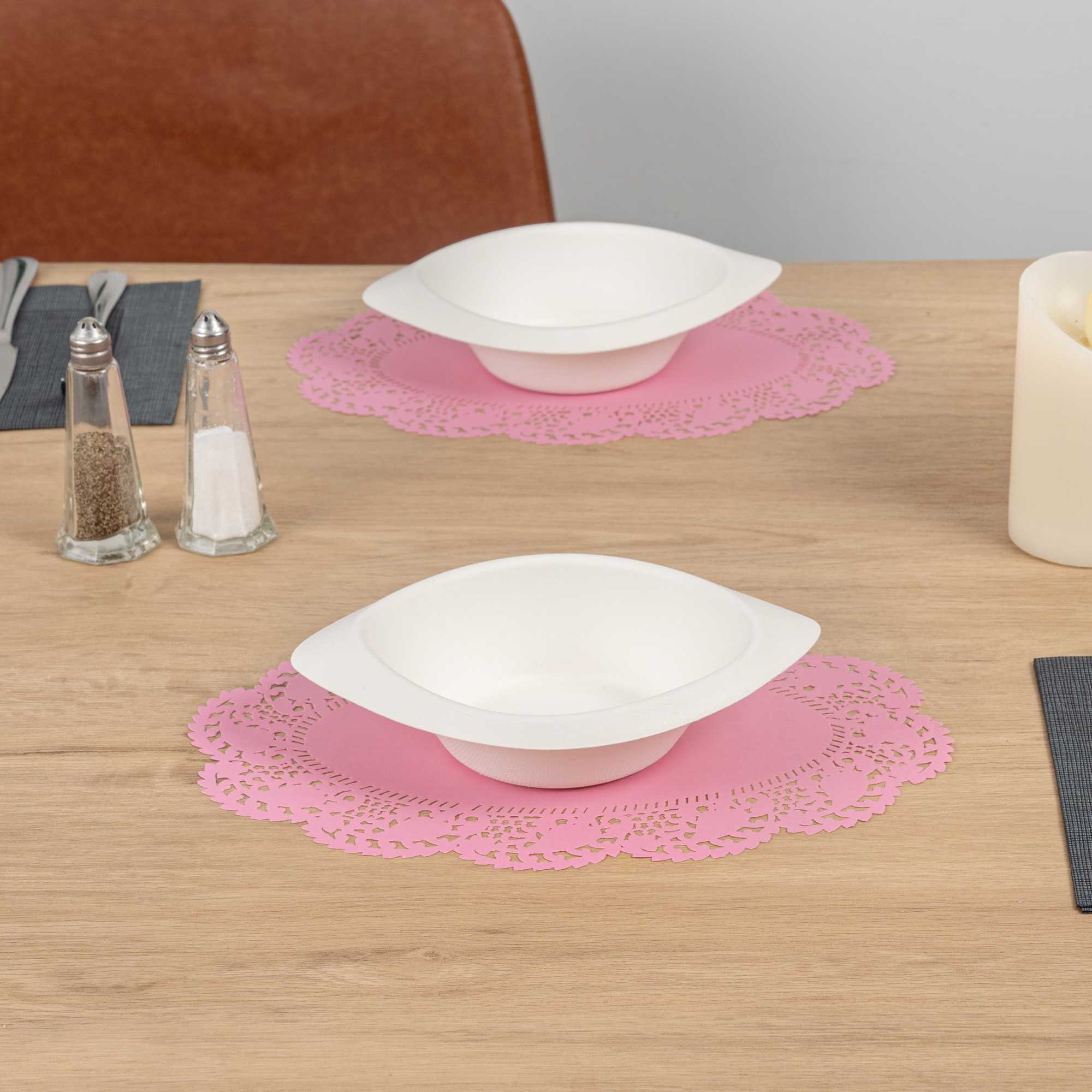 Pastry Tek Oval Pink Paper Doilies - Lace - 12 1/2" x 8 1/2" - 4000 count box