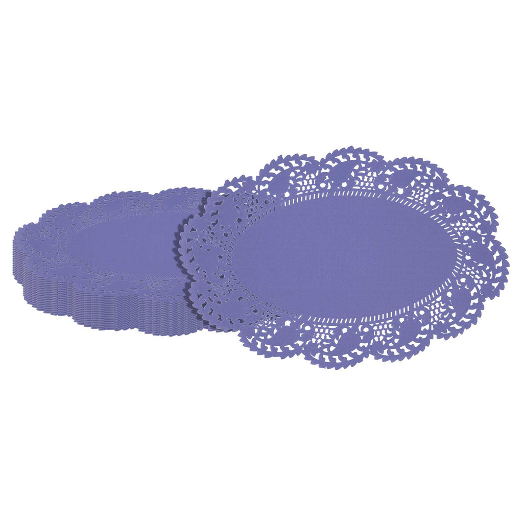 Pastry Tek Oval Purple Paper Doilies - Lace - 12 1/2" x 8 1/2" - 100 count box