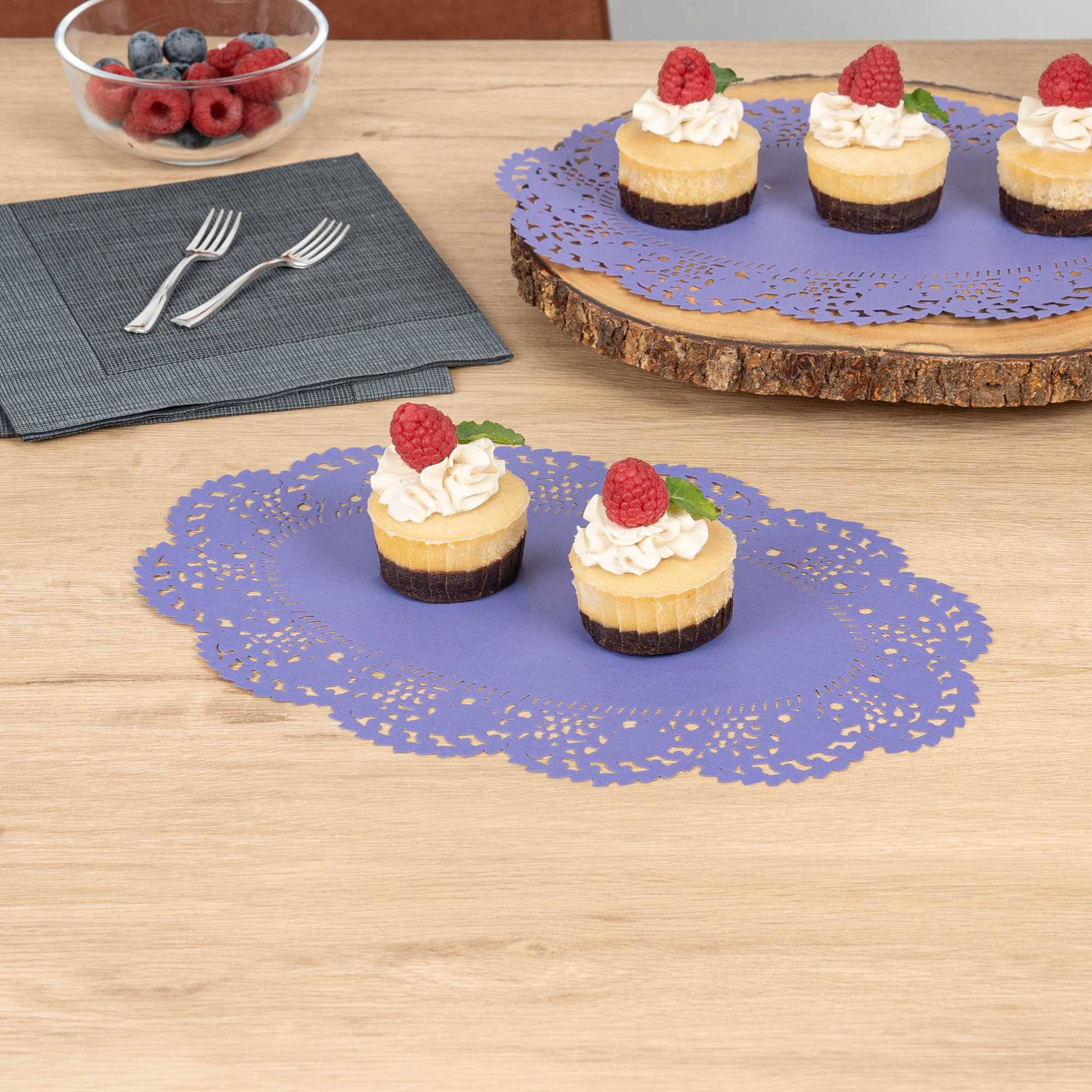 Pastry Tek Oval Purple Paper Doilies - Lace - 12 1/2" x 8 1/2" - 100 count box