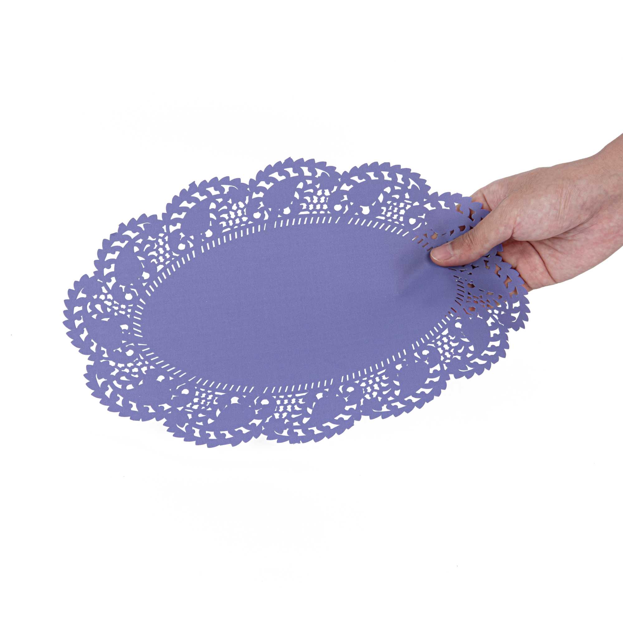 Pastry Tek Oval Purple Paper Doilies - Lace - 12 1/2" x 8 1/2" - 100 count box