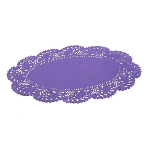 Pastry Tek Oval Purple Paper Doilies - Lace - 12 1/2" x 8 1/2" - 100 count box