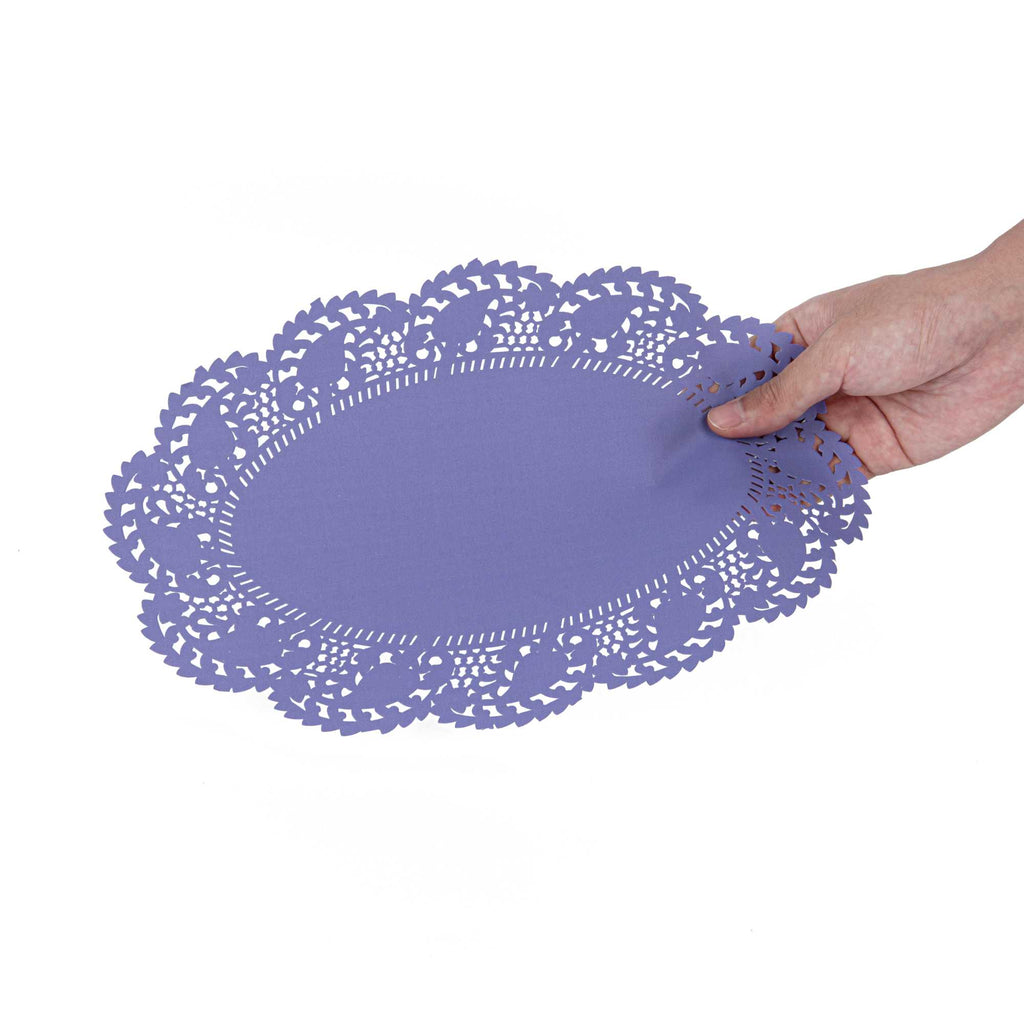 Pastry Tek Oval Purple Paper Doilies - Lace - 12 1/2" x 8 1/2" - 4000 count box