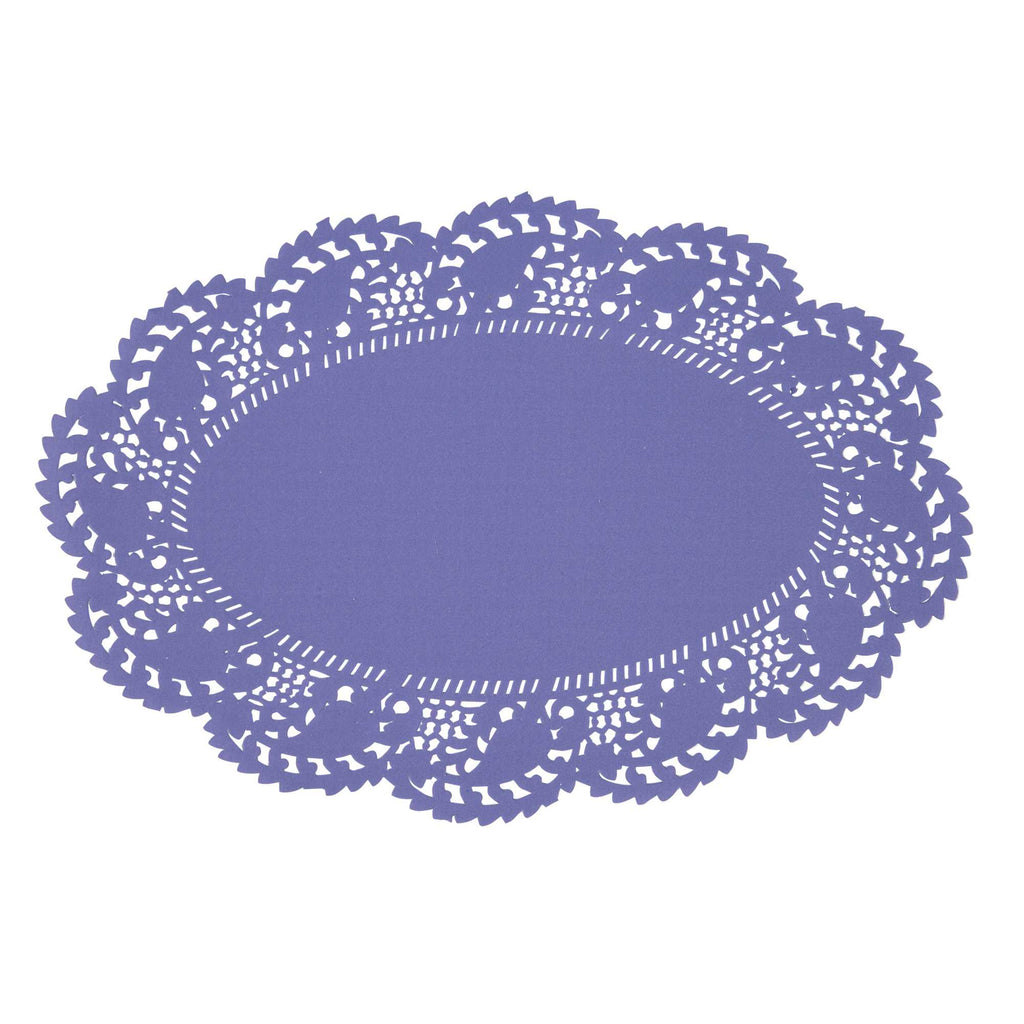 Pastry Tek Oval Purple Paper Doilies - Lace - 12 1/2" x 8 1/2" - 4000 count box