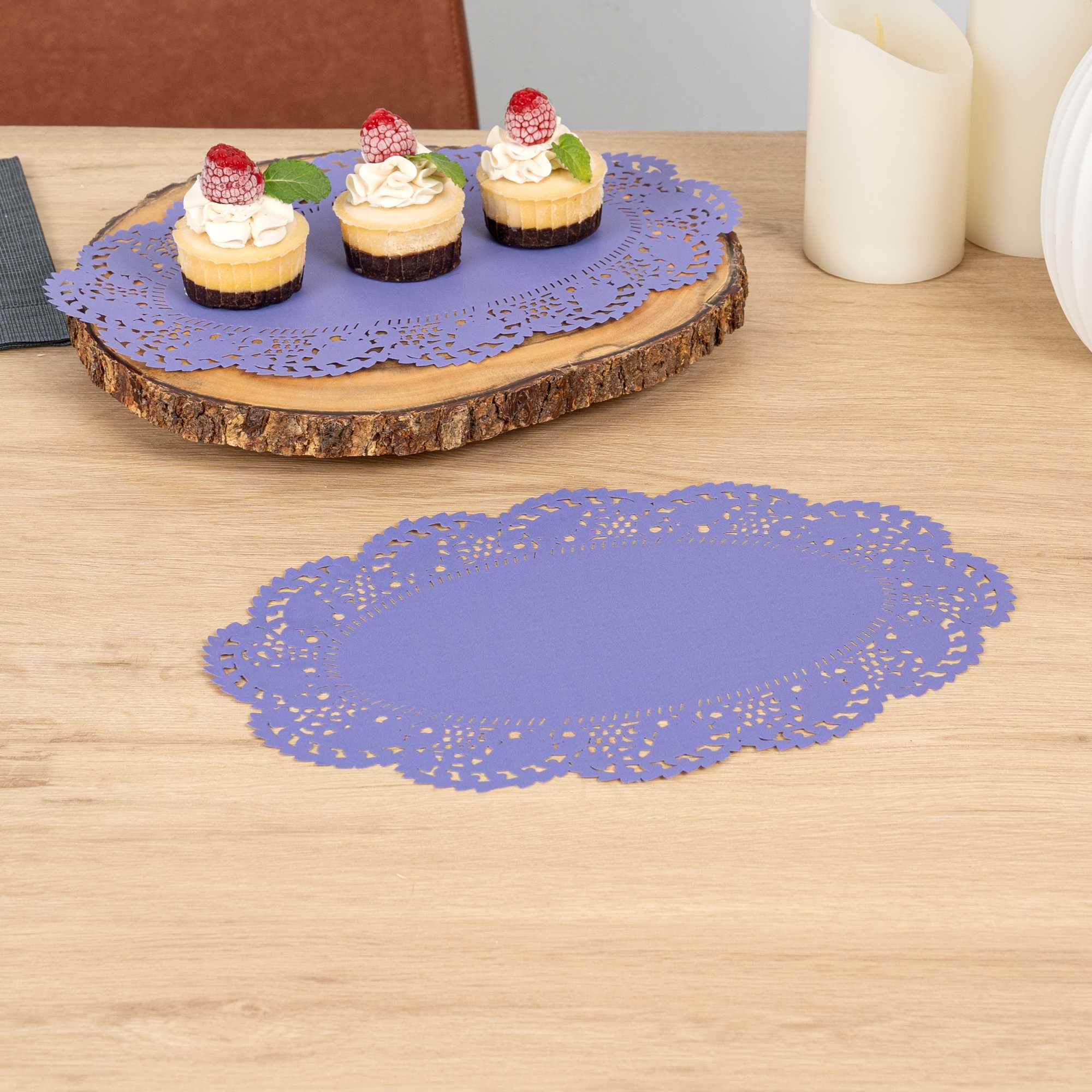 Pastry Tek Oval Purple Paper Doilies - Lace - 12 1/2" x 8 1/2" - 4000 count box