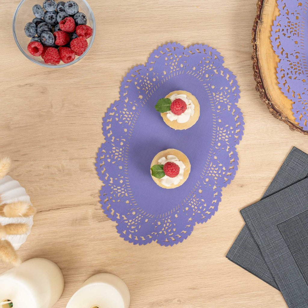 Pastry Tek Oval Purple Paper Doilies - Lace - 12 1/2" x 8 1/2" - 4000 count box