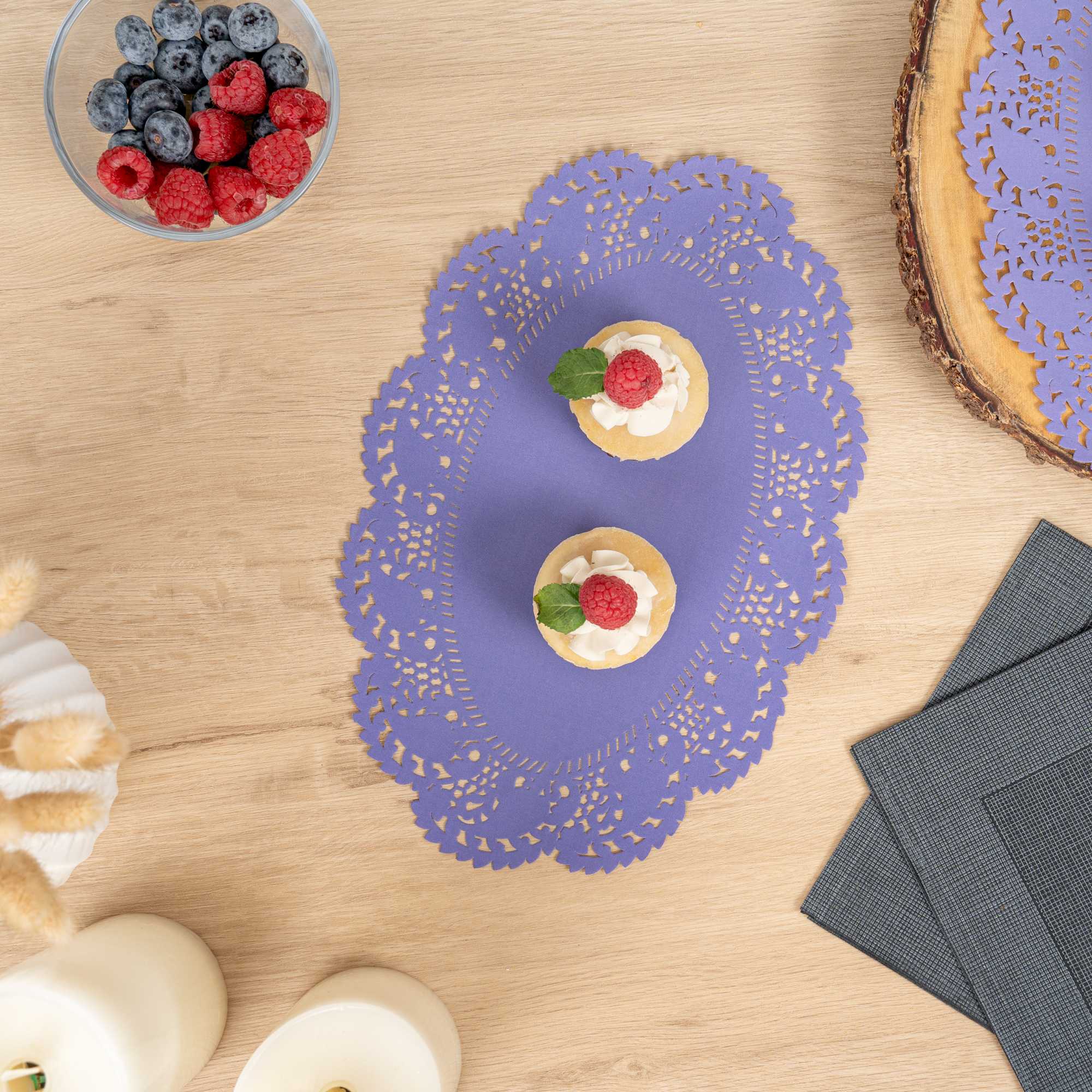 Pastry Tek Oval Purple Paper Doilies - Lace - 12 1/2" x 8 1/2" - 4000 count box