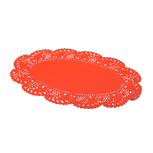 Pastry Tek Oval Red Paper Doilies - Lace - 12 1/2" x 8 1/2" - 100 count box