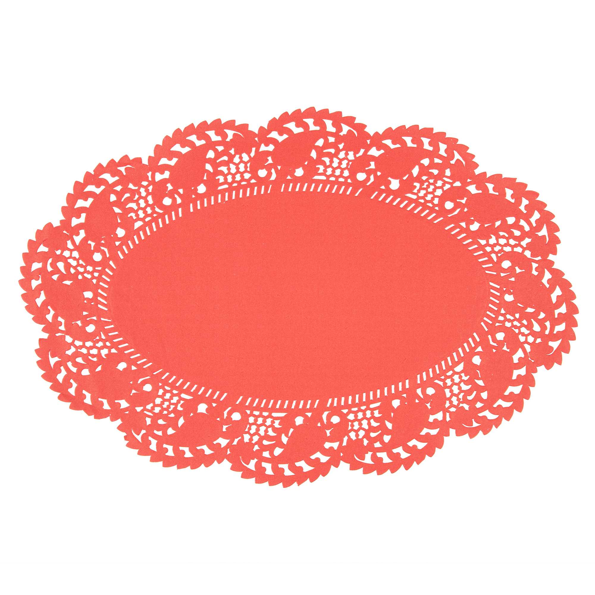Pastry Tek Oval Red Paper Doilies - Lace - 12 1/2" x 8 1/2" - 100 count box
