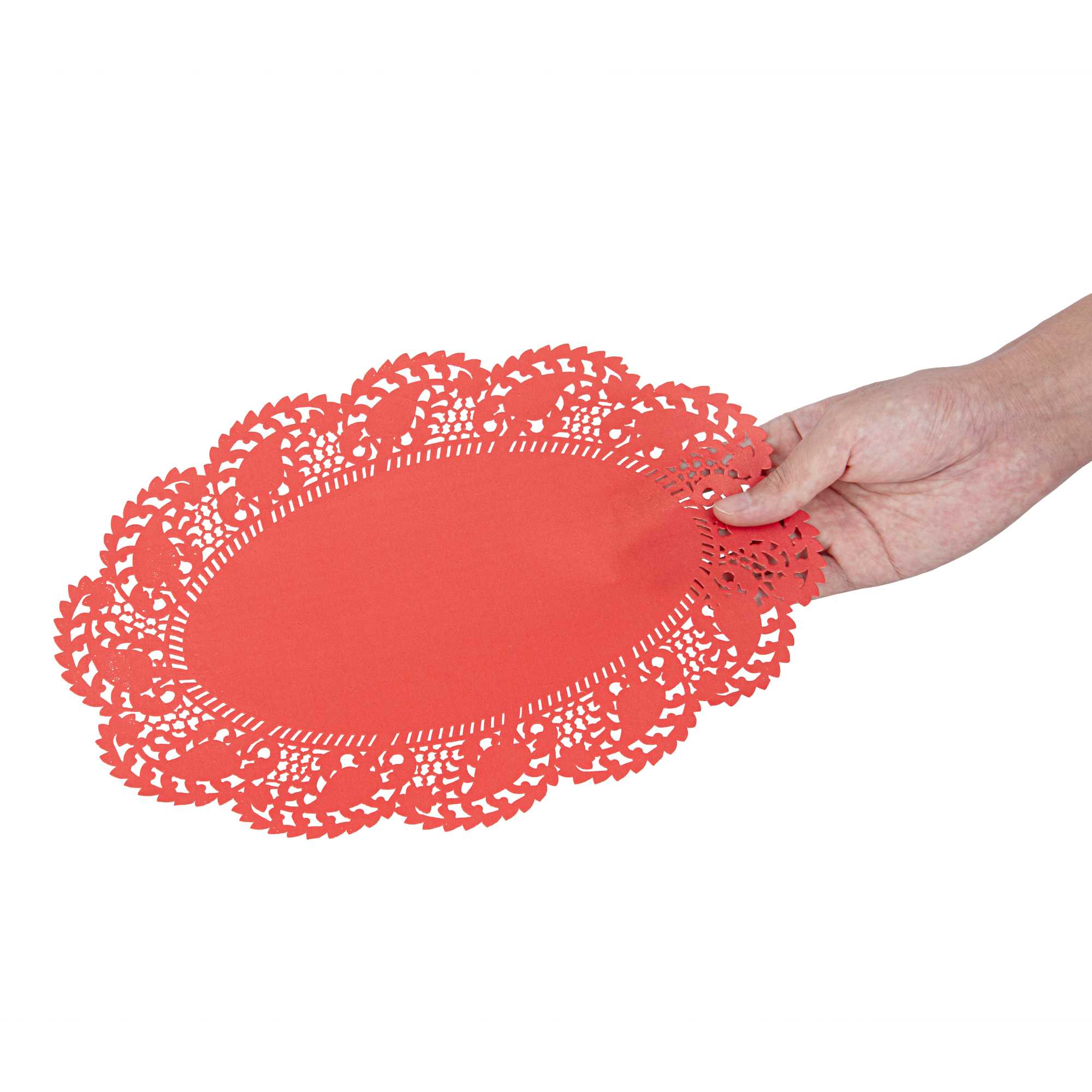 Pastry Tek Oval Red Paper Doilies - Lace - 12 1/2" x 8 1/2" - 4000 count box