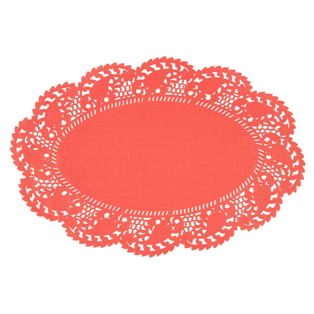Pastry Tek Oval Red Paper Doilies - Lace - 12 1/2" x 8 1/2" - 4000 count box