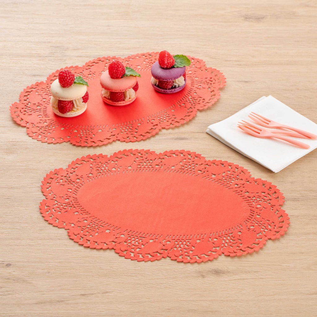 Pastry Tek Oval Red Paper Doilies - Lace - 12 1/2" x 8 1/2" - 4000 count box