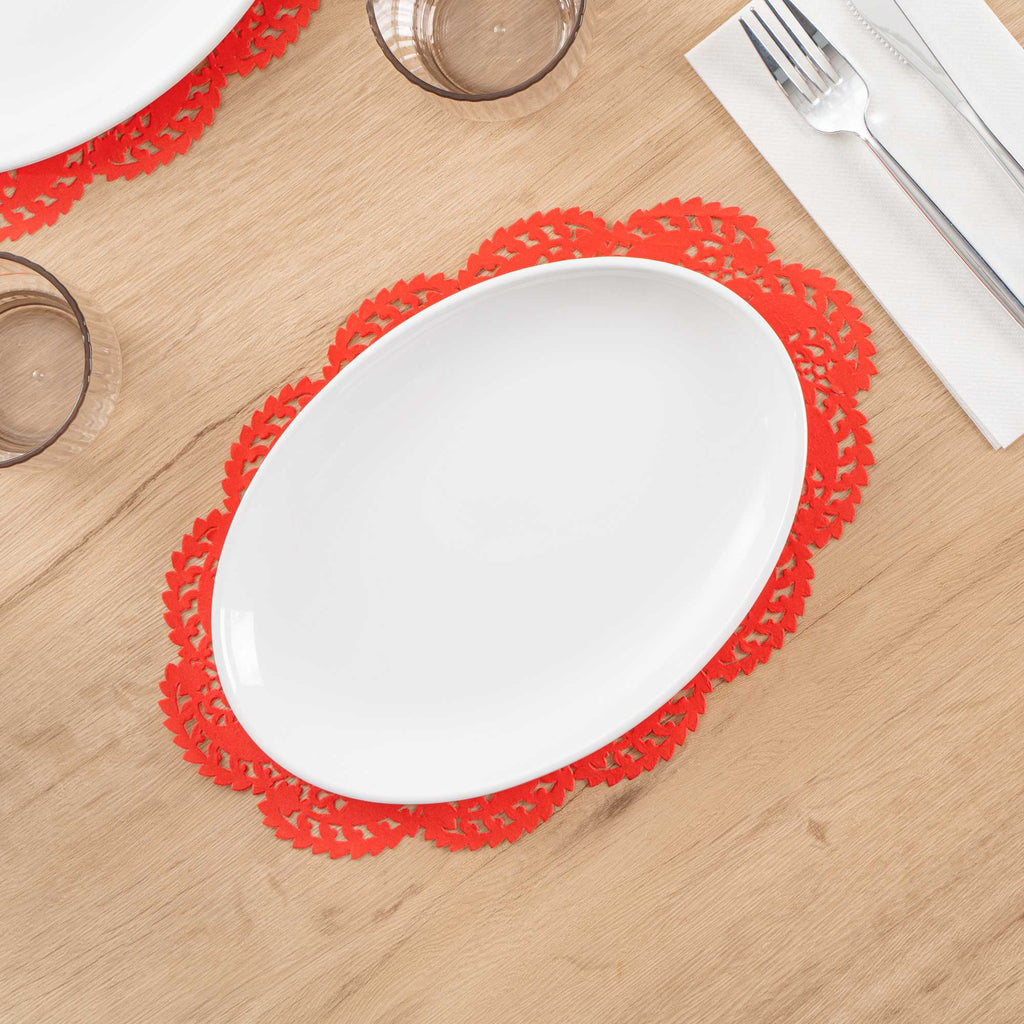 Pastry Tek Oval Red Paper Doilies - Lace - 12 1/2" x 8 1/2" - 4000 count box