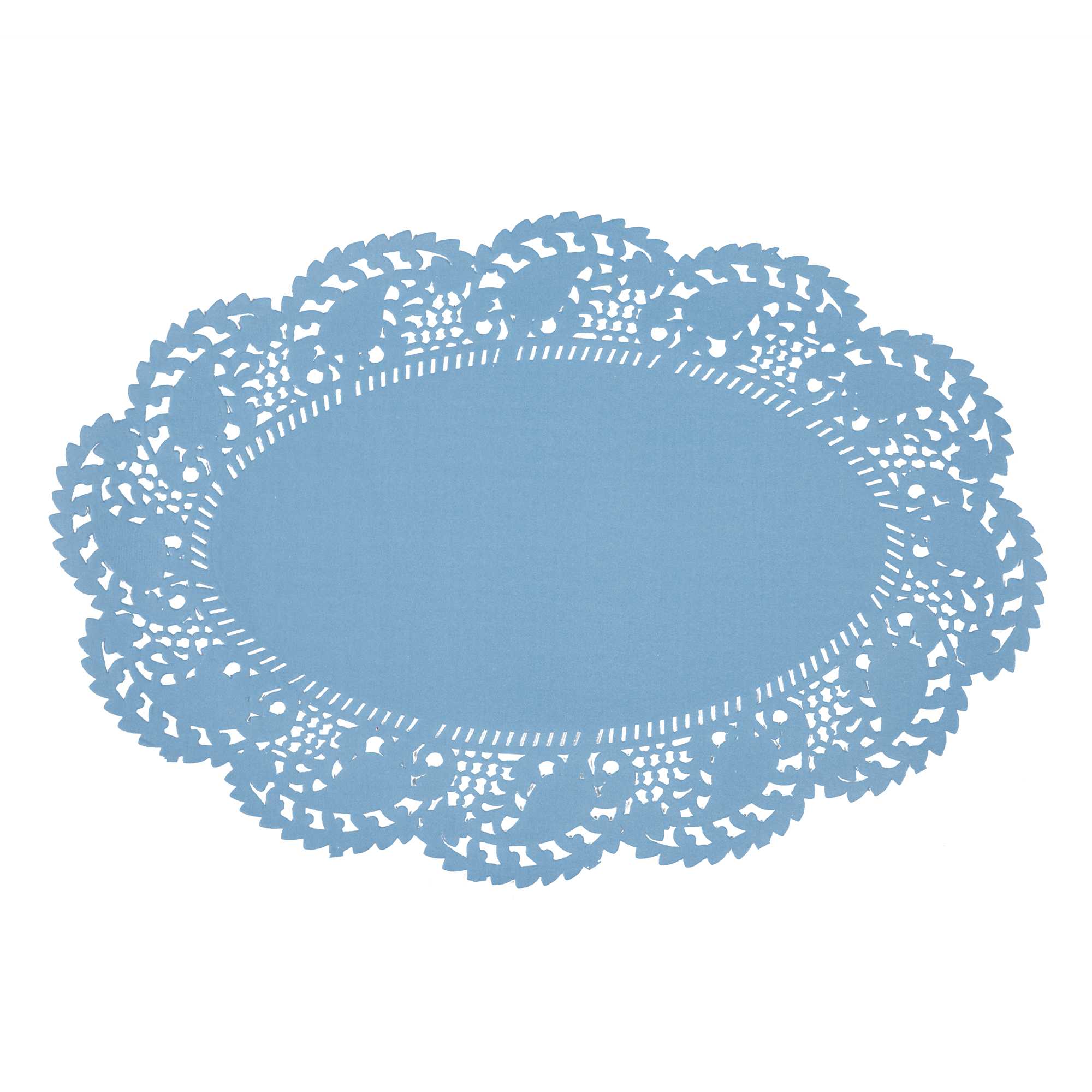Pastry Tek Oval Sky Blue Paper Doilies - Lace - 12 1/2" x 8 1/2" - 100 count box