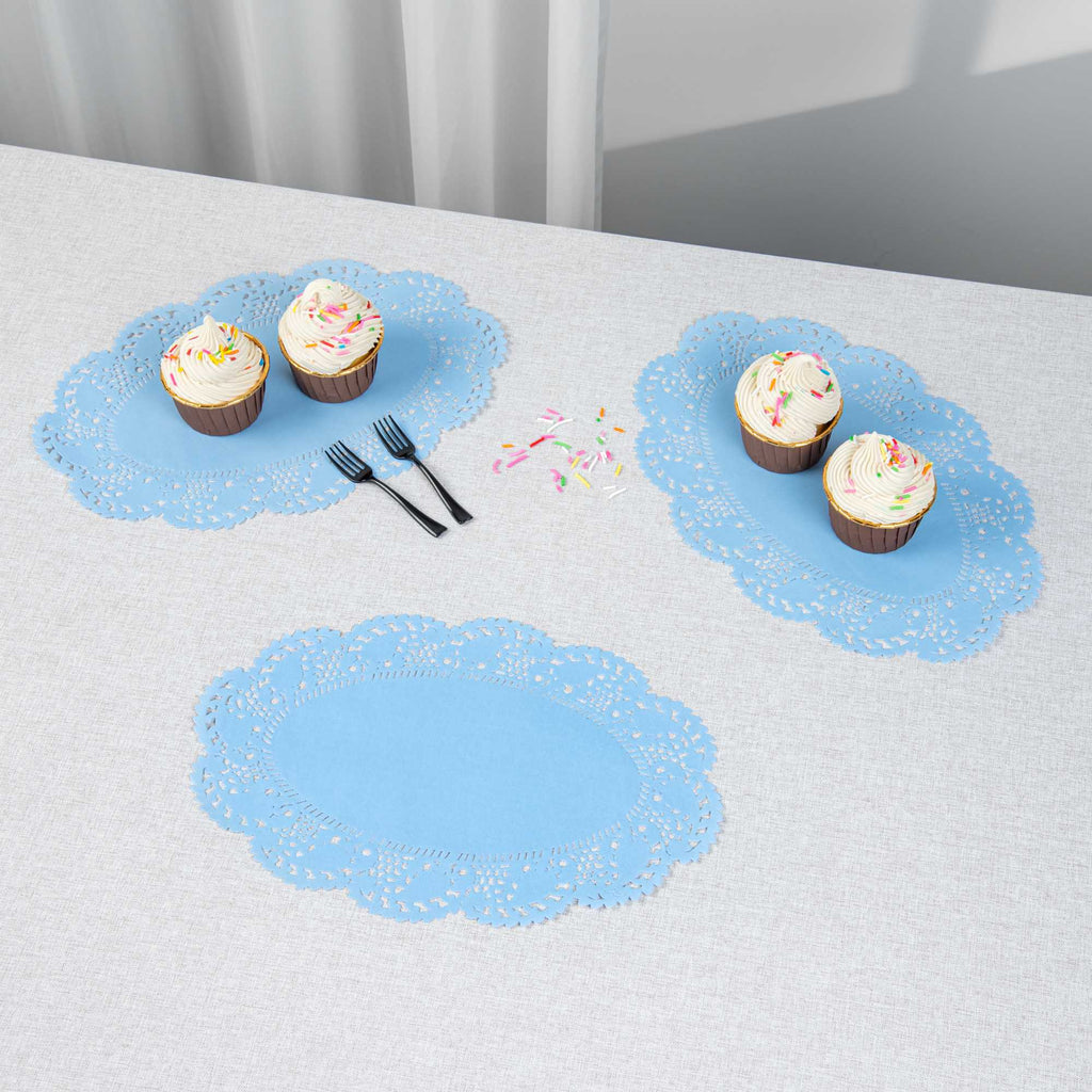 Pastry Tek Oval Sky Blue Paper Doilies - Lace - 12 1/2" x 8 1/2" - 100 count box