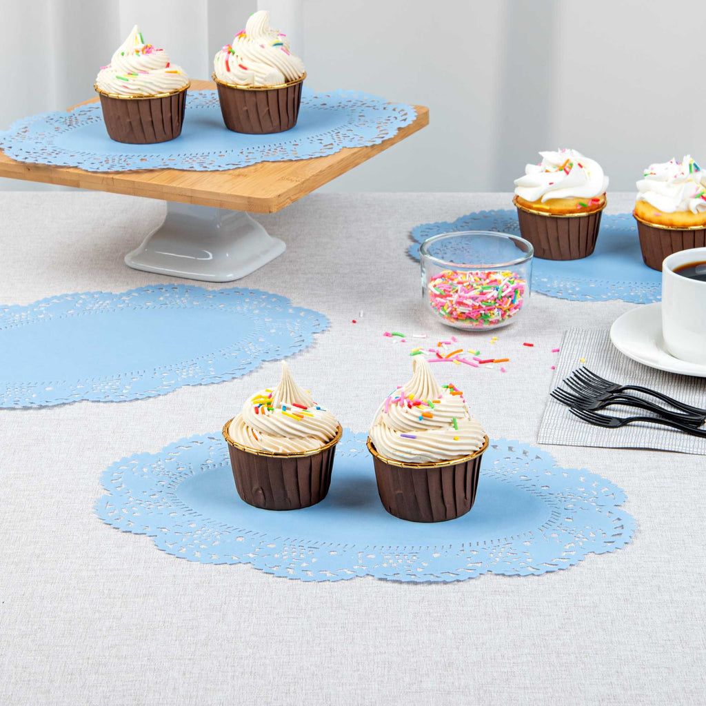 Pastry Tek Oval Sky Blue Paper Doilies - Lace - 12 1/2" x 8 1/2" - 4000 count box