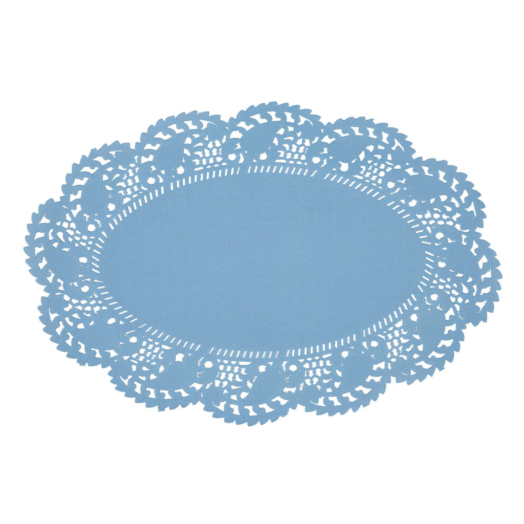 Pastry Tek Oval Sky Blue Paper Doilies - Lace - 12 1/2" x 8 1/2" - 4000 count box