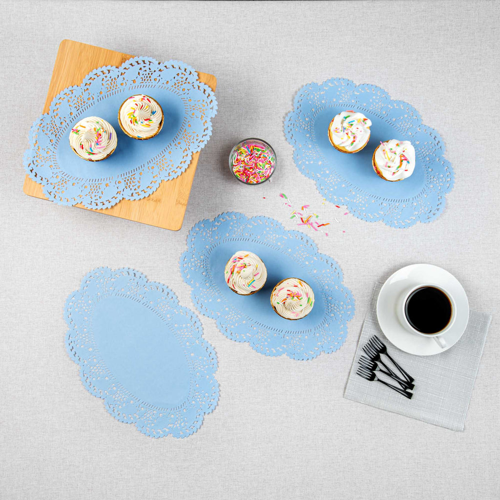 Pastry Tek Oval Sky Blue Paper Doilies - Lace - 12 1/2" x 8 1/2" - 4000 count box