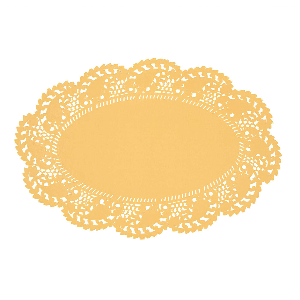 Pastry Tek Oval Orange Paper Doilies - Lace - 12 1/2" x 8 1/2" - 100 count box