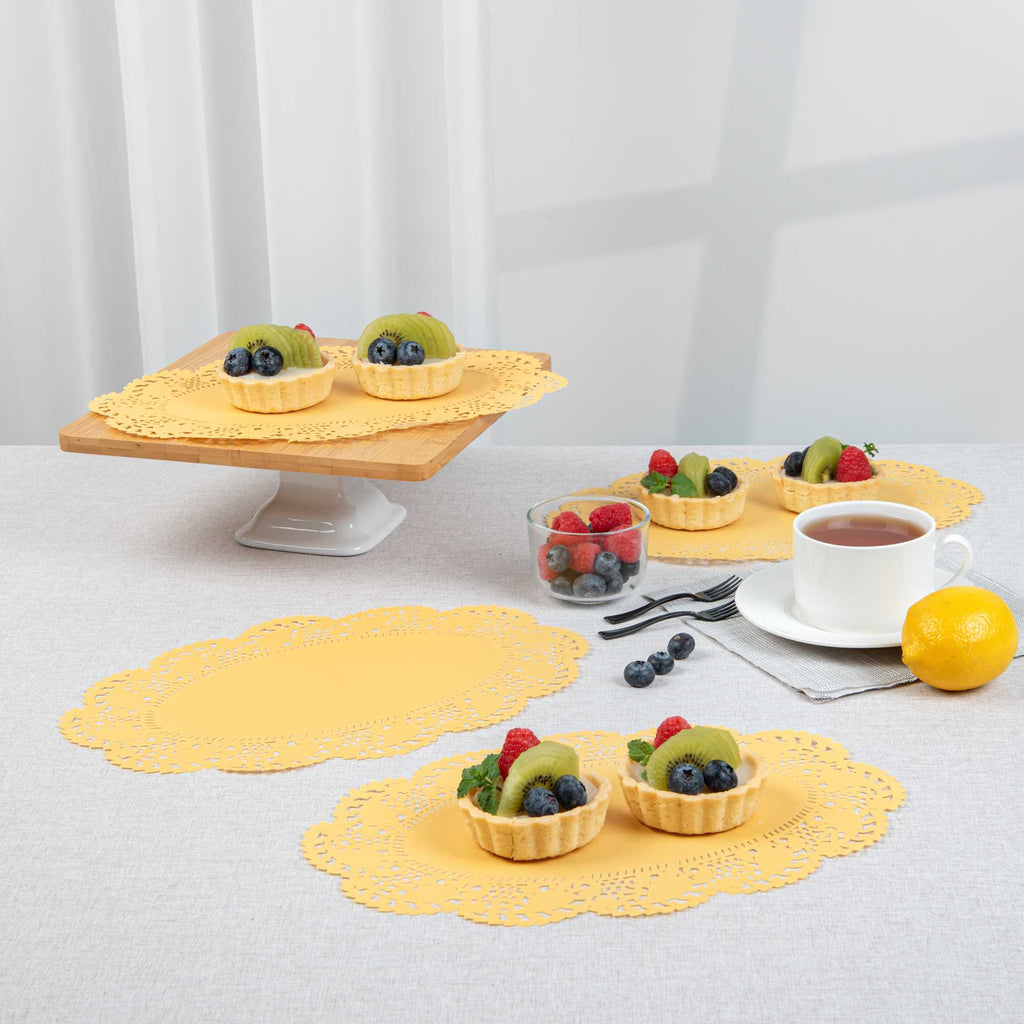 Pastry Tek Oval Orange Paper Doilies - Lace - 12 1/2" x 8 1/2" - 4000 count box