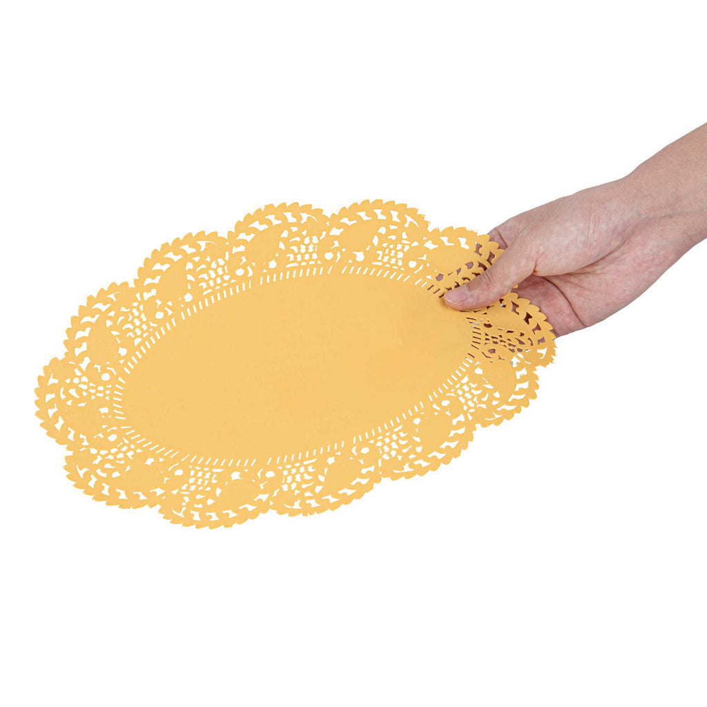 Pastry Tek Oval Orange Paper Doilies - Lace - 12 1/2" x 8 1/2" - 4000 count box