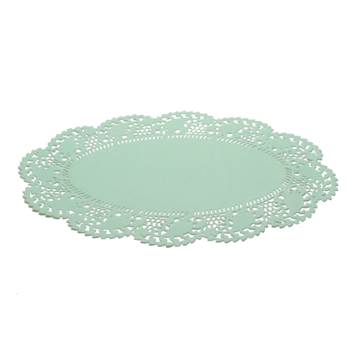Pastry Tek Oval Teal Paper Doilies - Lace - 12 1/2" x 8 1/2" - 100 count box