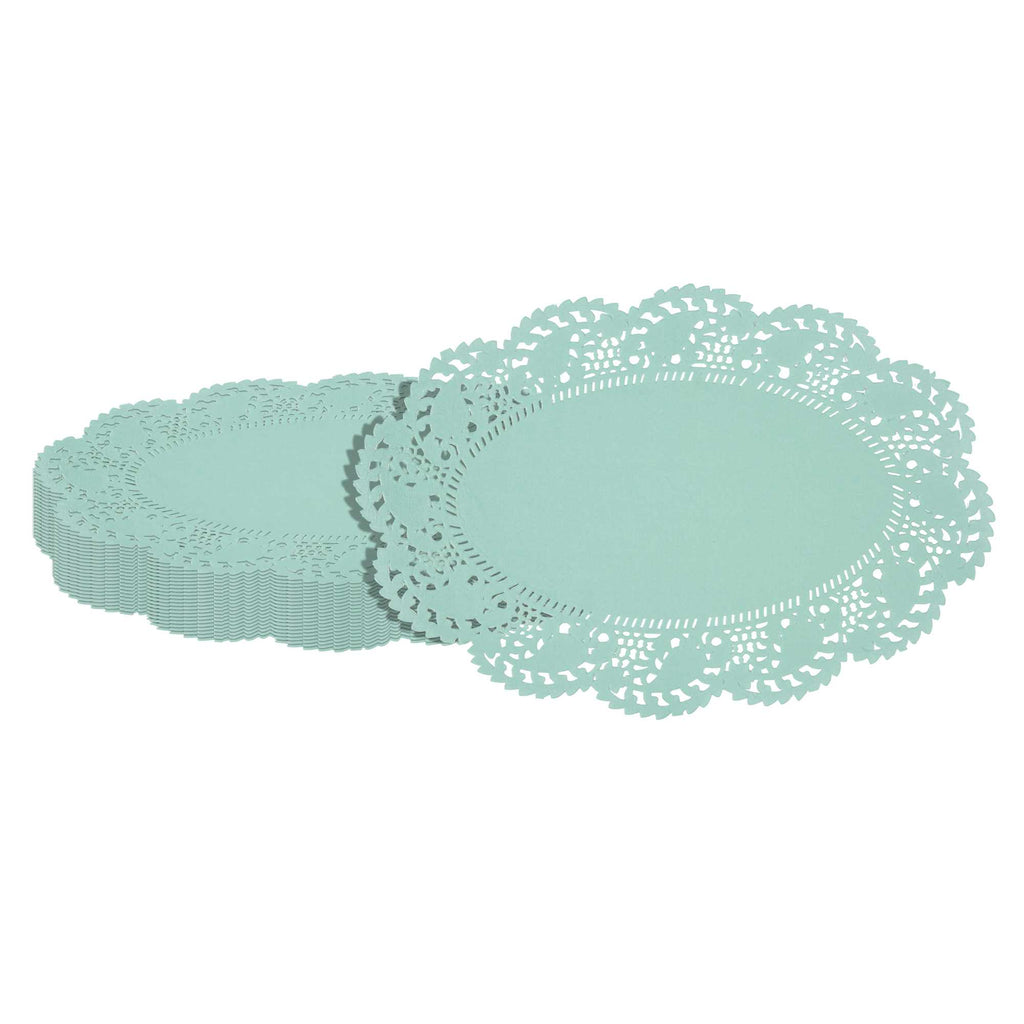 Pastry Tek Oval Teal Paper Doilies - Lace - 12 1/2" x 8 1/2" - 4000 count box