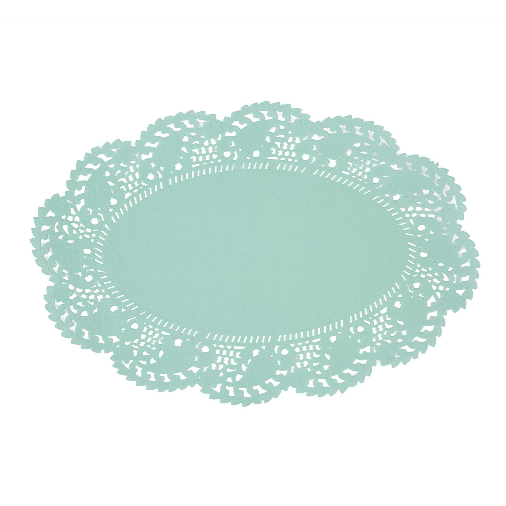 Pastry Tek Oval Teal Paper Doilies - Lace - 12 1/2" x 8 1/2" - 4000 count box