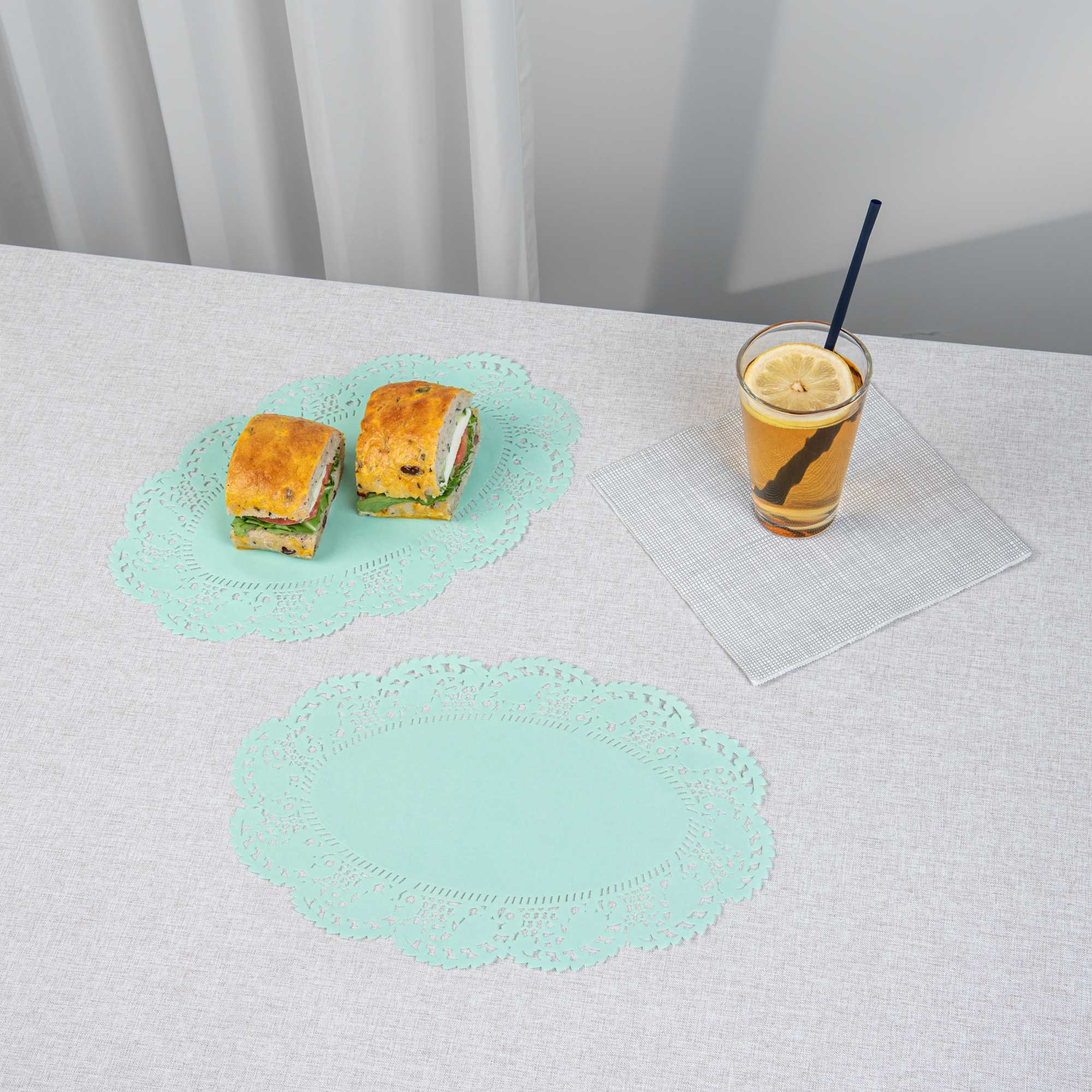 Pastry Tek Oval Teal Paper Doilies - Lace - 12 1/2" x 8 1/2" - 4000 count box