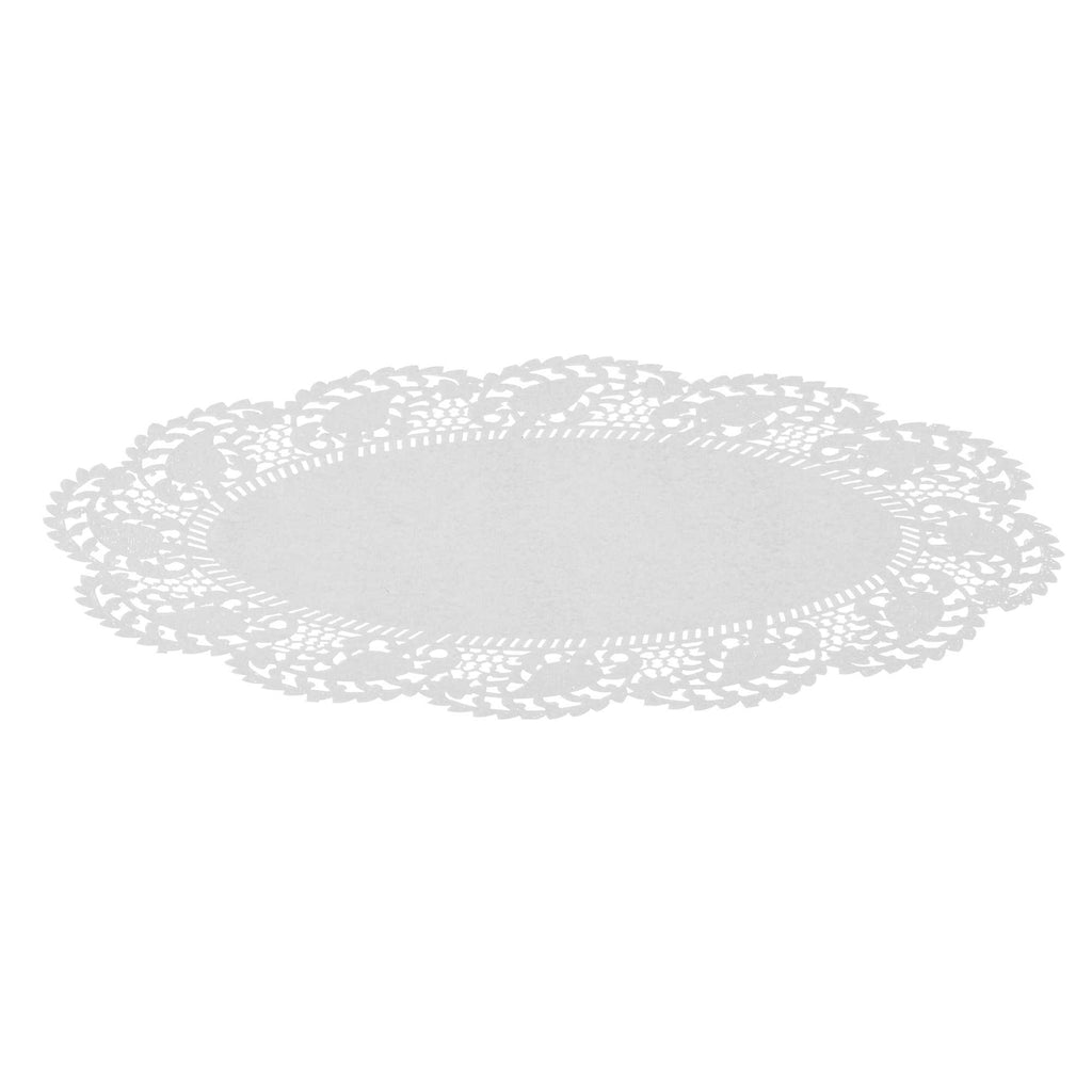 Pastry Tek Oval White Paper Doilies - Lace - 12 1/2" x 8 1/2" - 100 count box