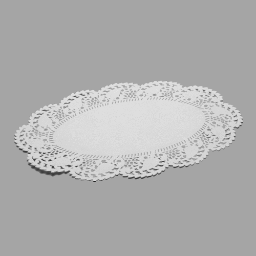 Pastry Tek Oval White Paper Doilies - Lace - 12 1/2" x 8 1/2" - 100 count box