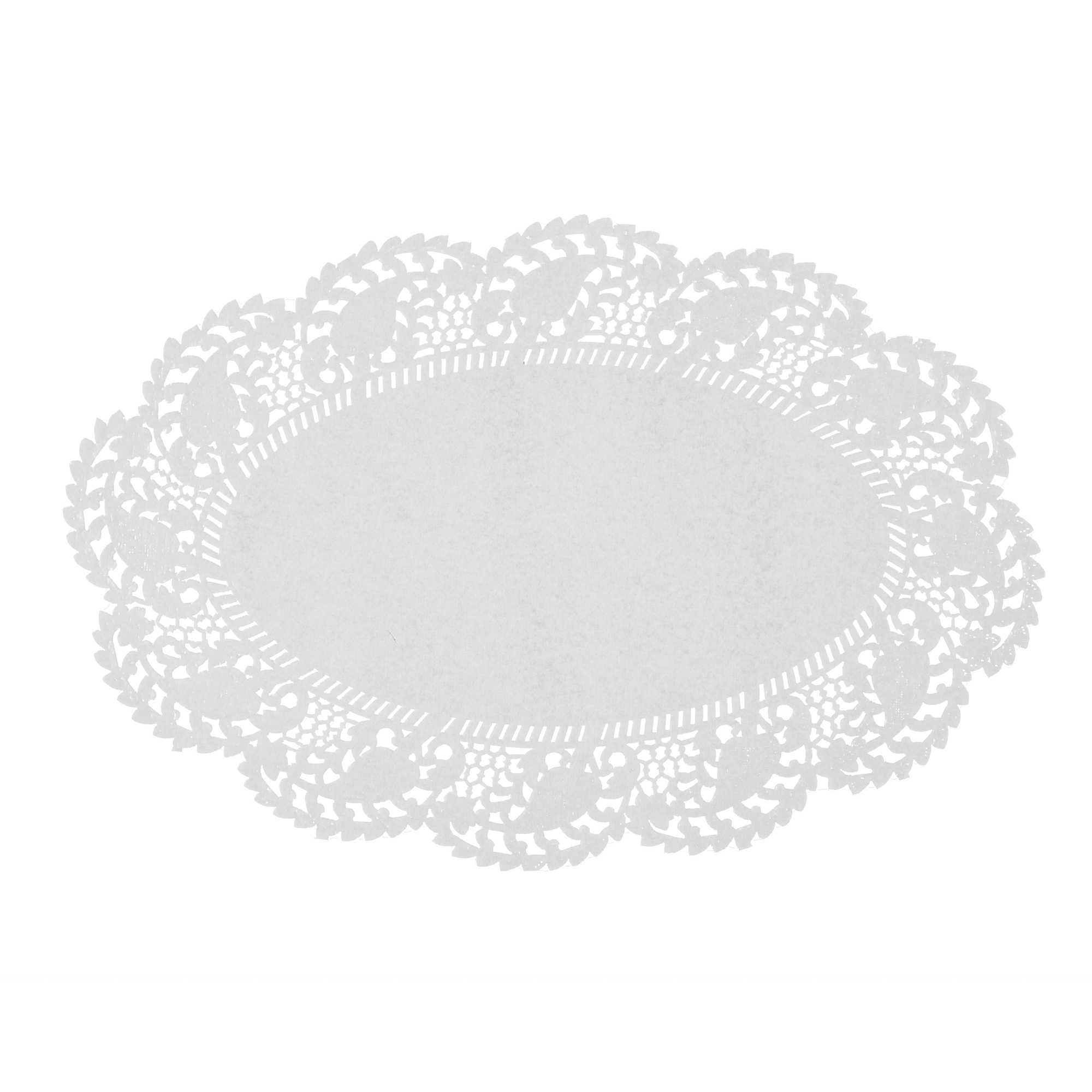 Pastry Tek Oval White Paper Doilies - Lace - 12 1/2" x 8 1/2" - 100 count box