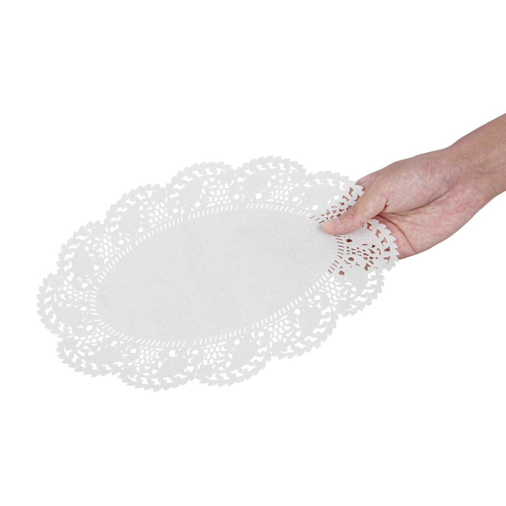 Pastry Tek Oval White Paper Doilies - Lace - 12 1/2" x 8 1/2" - 4000 count box